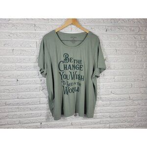Awake Womens Top 3X Plus Tee Short Sleeve Casual Green Be The Change GRE38E